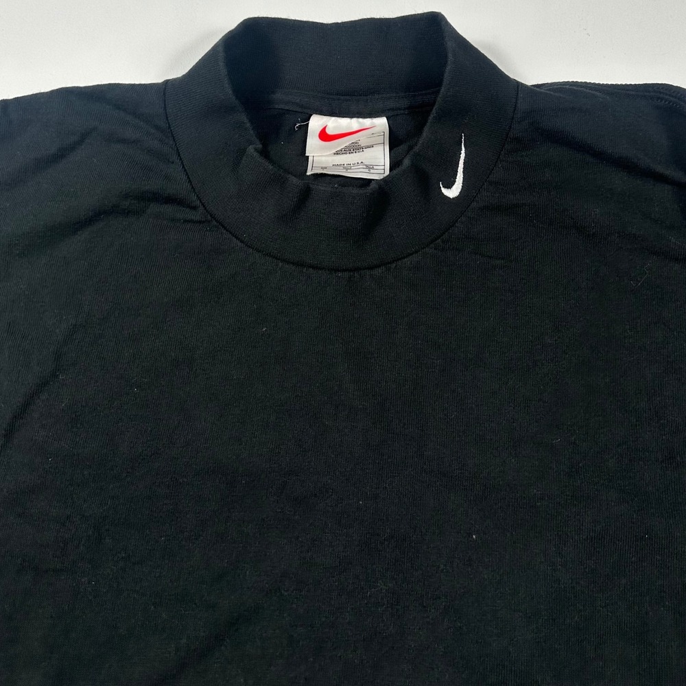 Nike Mock Neck Shirt Mens Large Vintage Made in USA Long Sleeve Black 1980's